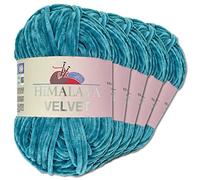 Wohnkult Himalaya 5 x 100 g Velvet Dolphin Wolle 40 Farben zur Auswahl Chenille Strickgarn Glanz Flauschgarn Accessoire Kleidung (90041 | Pazifikblau)