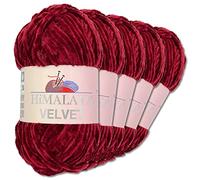 Wohnkult Himalaya 5 x 100 g Velvet Dolphin Wolle 40 Farben zur Auswahl Chenille Strickgarn Glanz Flauschgarn Accessoire Kleidung (90022 | Kirschrot)