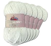 Wohnkult Himalaya 5 x 100 g Velvet Dolphin Wolle 40 Farben zur Auswahl Chenille Strickgarn Glanz Flauschgarn Accessoire Kleidung (90063 | Weiß)