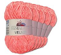 Wohnkult Himalaya 5 x 100 g Velvet Dolphin Wolle 40 Farben zur Auswahl Chenille Strickgarn Glanz Flauschgarn Accessoire Kleidung (90046 | Lachsrosa)