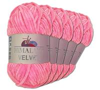 Wohnkult Himalaya 5 x 100 g Velvet Dolphin Wolle 40 Farben zur Auswahl Chenille Strickgarn Glanz Flauschgarn Accessoire Kleidung (90009 | Pink)