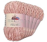 Wohnkult Himalaya 5 x 100 g Velvet Dolphin Wolle 40 Farben zur Auswahl Chenille Strickgarn Glanz Flauschgarn Accessoire Kleidung (90049 | Altrosa)