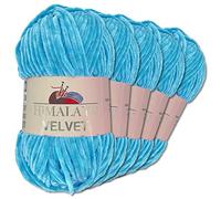 Wohnkult Himalaya 5 x 100 g Velvet Dolphin Wolle 40 Farben zur Auswahl Chenille Strickgarn Glanz Flauschgarn Accessoire Kleidung (90027 | Hellblau)