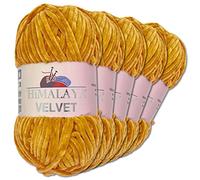 Wohnkult Himalaya 5 x 100 g Velvet Dolphin Wolle 40 Farben zur Auswahl Chenille Strickgarn Glanz Flauschgarn Accessoire Kleidung (90030 | Senf)