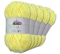 Wohnkult Himalaya 5 x 100 g Velvet Dolphin Wolle 40 Farben zur Auswahl Chenille Strickgarn Glanz Flauschgarn Accessoire Kleidung (90002 | Sonnengelb)