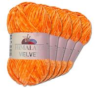 Wohnkult Himalaya 5 x 100 g Velvet Dolphin Wolle 40 Farben zur Auswahl Chenille Strickgarn Glanz Flauschgarn Accessoire Kleidung (90016 | Kürbis)