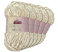 Wohnkult Himalaya 5 x 100 g Velvet Dolphin Wolle 40 Farben zur Auswahl Chenille Strickgarn Glanz Flauschgarn Accessoire Kleidung (90042 | Beige)