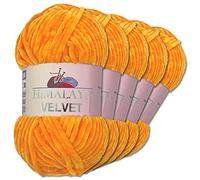 Wohnkult Himalaya 5 x 100 g Velvet Dolphin Wolle 40 Farben zur Auswahl Chenille Strickgarn Glanz Flauschgarn Accessoire Kleidung (90068 | Orange)