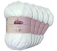 Wohnkult Himalaya 5 x 100 g Velvet Dolphin Wolle 40 Farben zur Auswahl Chenille Strickgarn Glanz Flauschgarn Accessoire Kleidung (90001 | Schneeweiß)