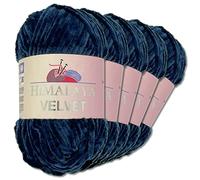 Wohnkult Himalaya 5 x 100 g Velvet Dolphin Wolle 40 Farben zur Auswahl Chenille Strickgarn Glanz Flauschgarn Accessoire Kleidung (90021 | Dunkelblau)