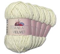 Wohnkult Himalaya 5 x 100 g Velvet Dolphin Wolle 40 Farben zur Auswahl Chenille Strickgarn Glanz Flauschgarn Accessoire Kleidung (90008 | Vanille)