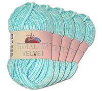 Wohnkult Himalaya 5 x 100 g Velvet Dolphin Wolle 40 Farben zur Auswahl Chenille Strickgarn Glanz Flauschgarn Accessoire Kleidung (90006 | Babyblau)