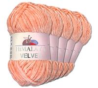 Wohnkult Himalaya 5 x 100 g Velvet Dolphin Wolle 40 Farben zur Auswahl Chenille Strickgarn Glanz Flauschgarn Accessoire Kleidung (90023 | Pfirsich)