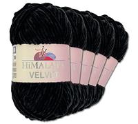 Wohnkult Himalaya 5 x 100 g Velvet Dolphin Wolle 40 Farben zur Auswahl Chenille Strickgarn Glanz Flauschgarn Accessoire Kleidung (90011 | Schwarz)