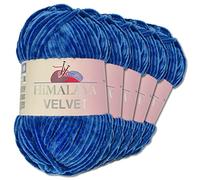 Wohnkult Himalaya 5 x 100 g Velvet Dolphin Wolle 40 Farben zur Auswahl Chenille Strickgarn Glanz Flauschgarn Accessoire Kleidung (90029 | Blau)