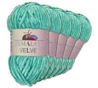 Wohnkult Himalaya 5 x 100 g Velvet Dolphin Wolle 40 Farben zur Auswahl Chenille Strickgarn Glanz Flauschgarn Accessoire Kleidung (90035 | Türkis)