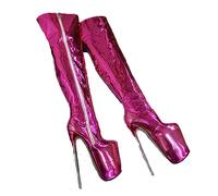 WOilERQ 20CM Unisex Herren Damen Plateau High Heels Overknee Stiefel Sexy Stripper Party Club Pole Dance Oberschenkelhohe Stiefel Lackleder Schuhe Große Größe,Rose,49