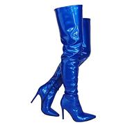 woileRQ Blaue Overknee-Stiefel mit spitzer Zehenpartie für Damen, sexy Overknee-Stiefel, Lange Winterstiefel mit Reißverschluss, modische All-Match-Party-Abschlussballschuhe,Blau,38