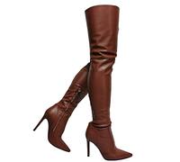 woileRQ Braune Overknee-Stiefel mit spitzer Zehenpartie für Damen, sexy Overknee-Stiefel, Lange Winterstiefel mit Reißverschluss, modische All-Match-Party-Abschlussballschuhe,Braun,36
