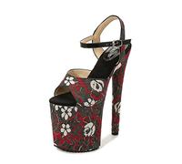 WOilERQ Damen Plateau High Heel Stiletto Open Toe Knöchelriemen Sandalen 7.8In/20Cm Nachtclub Laufsteg Kleid Party Sexy Schuhe,Schwarz,37