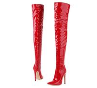 woileRQ Damen Spitz Overknee Overknee Stiefel, Mode Herbst Winter Stiefel, Sexy Mode Hochzeit Kleid High Heels,Rot,48