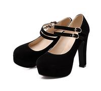 WOilERQ Damen Wildleder Mary Jane Double Ankle Strap Platform Round Toe Chunky Block High Heel Pumps Dress Party Schuhe,Schwarz,45