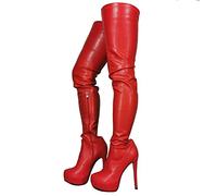 woileRQ Overknee-Stiefel aus Stretch-Leder für Damen, Oberschenkelhohe Stiefel mit modischem Pythonmuster, 6-Zoll-Stiletto-Absätze, Lange Stiefel, sexy Herbst-Winter-Stiefel,Rot,37