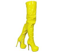 woileRQ Overknee-Stiefel mit Plateausohle für Damen, modische Overknee-Stiefel, 6-Zoll-Stiletto-Heels, Lange Stiefel, sexy Herbst-Winter-Stiefel,Gelb,39