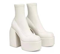 woileRQ Stiletto-Absatz-Stiefel High Heel Overknee-Stiefel, Plateau-Stiefel Mit Runder Zehe, Sexy Kleidschuh,Weiß,36 EU