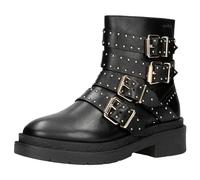WOJAS - Damen Biker Boots, mit Silbernen Nieten, Damen Stiefeletten aus Hochwertigem Glattleder, Damenstiefeletten mit Traditionell Geschnitten, Ankle Boots mit Reißverschluss, 55252-51 - Schwarz