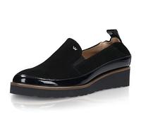 WOJAS Damen Loafers Lackleder und Veloursleder Damenschuhe Slipper Schlupfschuhe Lack Flach Plateau Sneaker - Schwarz, 46008-71, Gr. 41