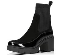 WOJAS - Damen Stiefeletten I mit Blockabsatz I Schlupfschuhe I aus Spaltleder mit Lackleder I mit Sockenschaft und Lackiertem Rand I Damenstiefeletten für Herbstwetter I 55137-81 - Schwarz, Gr. 37