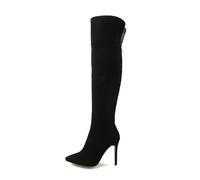 WOkismD 10CM/3.93IN Wildleder Overknee Stiefel Stiletto Heel Pole Tanzstiefel Seitlicher Reißverschluss Große Größe Damen Stretch Stiefel,Schwarz,43 EU