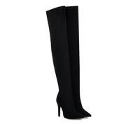 WOkismD 11CM Elegante Overknee-Stiefel aus schwarzem Kunstwildleder mit Stilettoabsatz für Alltag und Abend,Schwarz,35 EU