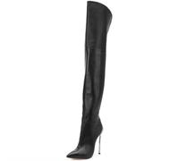 WOkismD 12CM/4,7IN Damen PU Oberschenkelhohe Spitze Zehen Sexy Stiletto High Heel Overknee Stiefel,Schwarz,43 EU