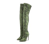 WOkismD 12CM/4,7IN Damen Sexy Overknee Stiefel Spitz zulaufende Zehen Rück Zipper Nachtclub Tanz Pole Dance Stiefel,Grün,41 EU