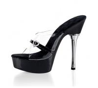 WOkismD 14CM Frauen Klare Plateau Sandalen Stiletto Heels Transparent Strap High Heels Slip On Pantoletten,Schwarz,43 EU