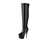 WOkismD 15,5 cm Damen Plateau-Stiletto-Absatz Overknee-Mode-Stiefel für Party und Auftritte,Schwarz,37 EU
