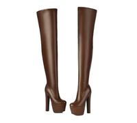 WOkismD 16,5 cm Damen Overknee Plateau High Heels Oberschenkelhohe Stiefel mit Seitenreißverschluss Sexy Party- & Clubwear,Braun,45 EU