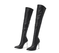 WOkismD 4.33IN Herbst und Winter spitz zulaufende modische und sexy Overknee-Stiefel Große Größe hochhackige Damenstiefel,Schwarz,38 EU