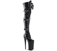 WOkismD 7,8 '' Heels Overknee-Stiefel für Damen Plateau High Heels Oberschenkellange Stiefel Sexy Fetisch Heels Pole Dance Stripper Perform Schuhe mit Gürtelschnalle Schnüren,Schwarz,45