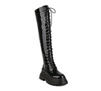WOkismD 7CM Neue Hohe Lederstiefel Mode Über Das Knie Plattform Stiefel Weibliche Ritter Stiefel