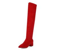 WOkismD Bequeme, klobige Overknee-Stiefel für Damen, Spitze Zehenpartie, High Heel, Elegante Overknee-Stiefel für Partys und Hochzeiten, Wildleder, Herbst-/Winterschuhe,Rot,42