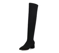 WOkismD Bequeme, klobige Overknee-Stiefel für Damen, Spitze Zehenpartie, High Heel, Elegante Overknee-Stiefel für Partys und Hochzeiten, Wildleder, Herbst-/Winterschuhe,Schwarz,43