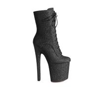 WOkismD Damen Knöchelstiefel Kurze Booties Plateau Stiletto Hoher Absatz Rundspitze Abend-/Kleidsschuhe Schnürsenkel 20 cm,Schwarz,39 EU