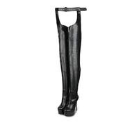 WOkismD Damen-Oberschenkelhohe Stiefel mit Plattform, runder Zehenpartie, Stiletto-High-Heels, Stretch-Overknee-Hosenstiefel mit Gürtel, modische Abendschuhe mit seitlichem Reißverschluss,Schwarz,36
