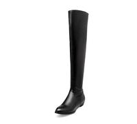 WOkismD Damen Overknee Hohe Stiefel Stretch Dicke Ferse Spitz Zehe Herbst Western Stiefel,Schwarz,47 EU