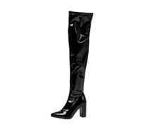 WOkismD Damen Overknee-Stiefel - Klobiger Blockabsatz, Seitenreißverschluss, Slim-Fit, Oberschenkelhohes Design für Partyabende & Festliche Anlässe,Schwarz,34 EU