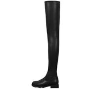WOkismD Damen Overknee Stiefel - Kniehohe Ritter Stiefel Mit Dicken Sohlen, Low Heels, Seitlichen Reißverschlüssen - Große Größe, Schwarz, 45 EU