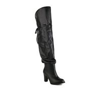 WOkismD Damen Overknee-Stiefel mit Blockabsatz, Kunstleder, Schnürung, stilvoll für besondere Anlässe und Casual,Schwarz,39 EU